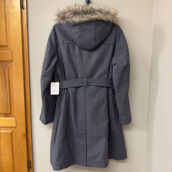 NWT | Alpine Swiss Parka Trench Pea Coat Belt Jacket Faux Fur Hood | Gray |Small - Picture 8 of 13
